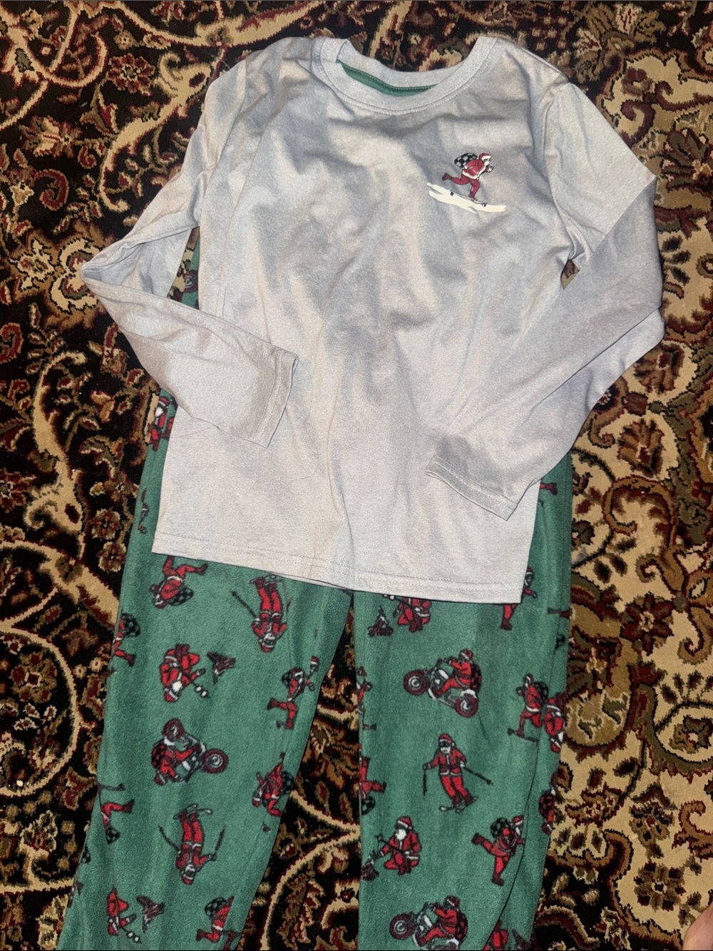 Cat & Jack Gray Top with Green Ski & Snowmobile Print Pajama Set